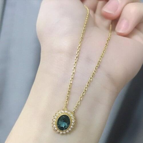 Brand 1:1 Fashion Pearl Sapphire Retro European and American Necklace Pendant Noble and Elegant Lady Silver Jewelry