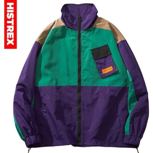 Men Hip Hop Streetwear Jacket Coat Retro Color Block Patchwork Harajuku Jacket Windbreaker Oversized Track Jacket Pocket Autumn
