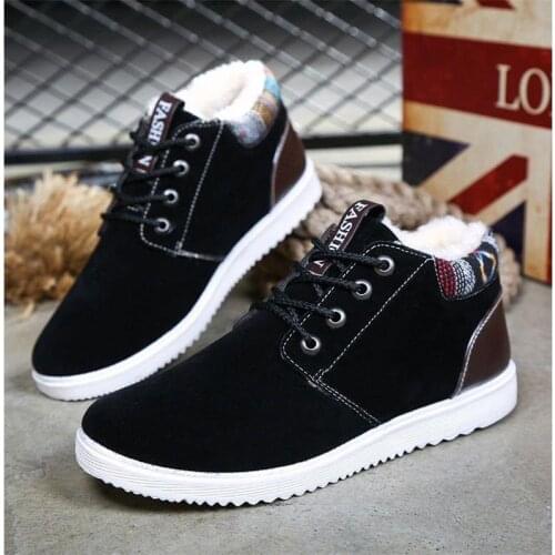 Mens Winter Shoes Casual Plus Velvet Thickening Lace Up Mens High Top Warm Shoes Solid Waterproof Fur Sneakers for Mens