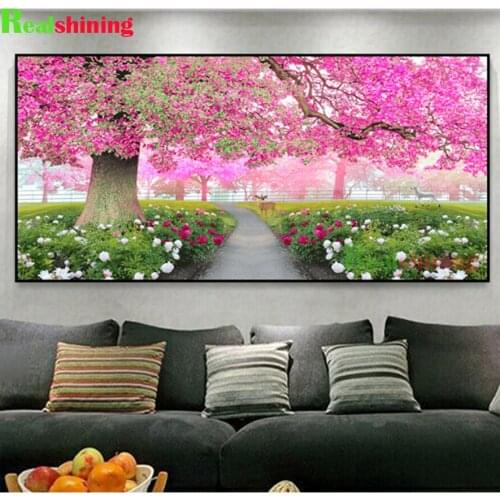 Diamond Painting Pink Cherry Tree DIY Full Diamond Embroidery Kit Romantic Garden Flowers Decoration Crafts Large Gift N1977