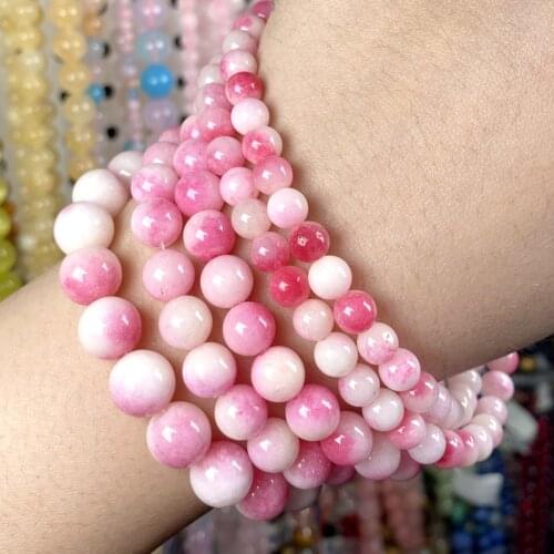 Natural Pink And White Jades Stone Round Beads Loose Spacer Beads For Jewelry Making Diy Bracelet Charm Accessories 6-10 mm 15"