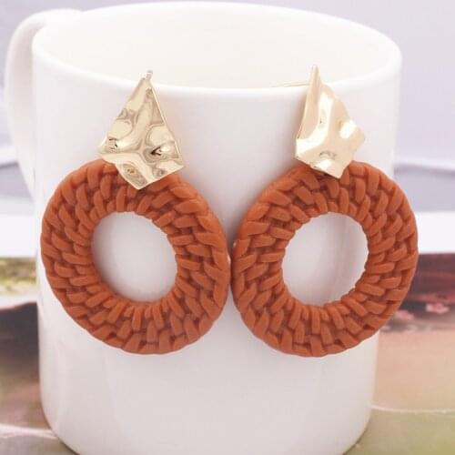 New Geometric Round Drop Earring for Women Rattan Circle Square Waterdrop Earrings Statement Wedding Party Jewelry Accessories