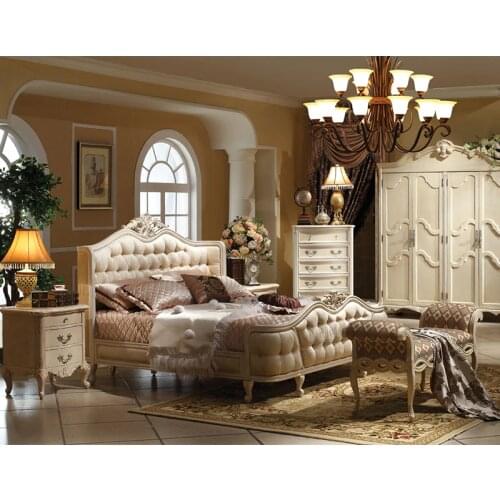 New design birch wood bed 1.8m wood frame with resin carve flower white bed set Skórzane łóżko 1.8m GH02