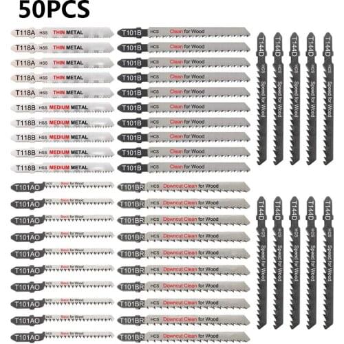 50Pc Various T-Handle Jigsaw Saw Blades Suitable For Wood,Plastic ,Metal Cutting Suitable For Most Major Brands Of JIG SAW