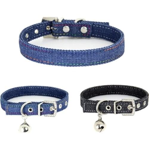 Cat Collar Safety Puppy Collar Chihuahua Bells Denim Dog Collar for Cats Pet Cat Collars Adjustable Pet Leash Cat Supplies