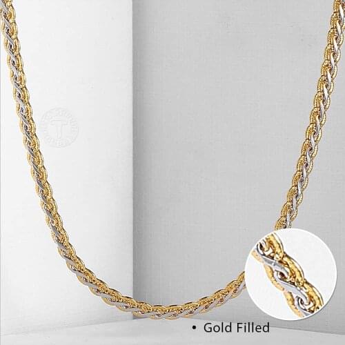 Womens Mens Necklace 3/4/4.5mm 585 Rose Gold Yellow White Gold Filled Hammered Braided Wheat Link Chain Wholesale Jewelry LGN214
