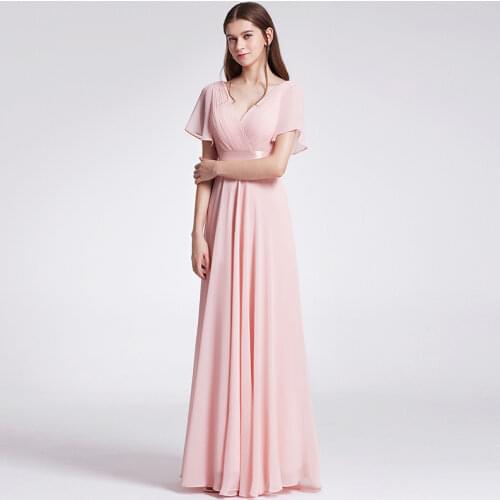 AECU Plus Size Chiffon Party Dress Prom Dresses Elegant V-Neck Chiffon A-line Ruffles Formal Evening Gown Robe De Soiree 2021