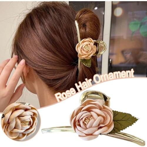 Rose Hair Claw Clip Elegant Metal Updo Hair Jaw with Simulation Flower Decor Shower Hair Clamps for Girls Women 10.5cm LXH