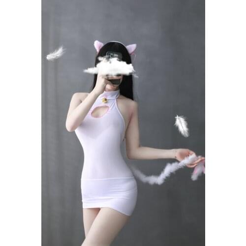 Sexy Lingerie Bell Temptation Cute Women Cat Ear Headband Tail Nightdress Uniform Suit Role Playing Cosplay Costume