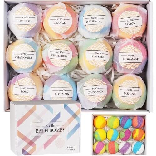 12 Pcs Natural Spa Essential Oil Bath Bombs Ball Set for Girlfriends Women Moms Christmas Birthday New Year Gifts Salt Bath Ball