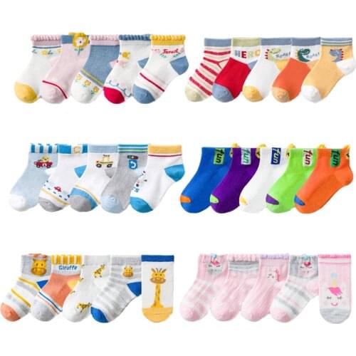 Cute Cartoon Dragon Baby Kids Socks Summer Thin Mesh Breathable Cotton Children Socks 5 Pairs/Lot Casual Boys Girls Socks 1-12 Y