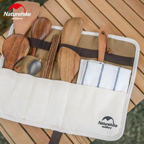 Naturehike Utensils Roll Up Bag Storage Pouch Canvas Spoon Fork Organizer Hanging Camping Gear