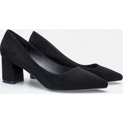 Women pumps Pointed Toe High heels Thick with Shallow mouth Suede Career temperament Ol women shoes