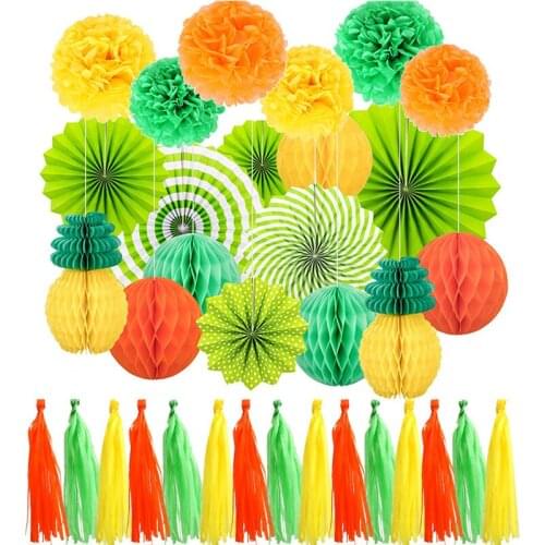 Creative Pineapple Honeycomb Ball Set Party Decoration Paper Flower Ball Paper Tassel Paper Fan Set Holiday Festival Supplies
