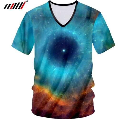 UJWI Mens V-neck Tshirt Print Starry Stars 3d T-shirts Hombre Fitness Undershirt Sweat Proof Short Sleeve Tee Shirts Big Size