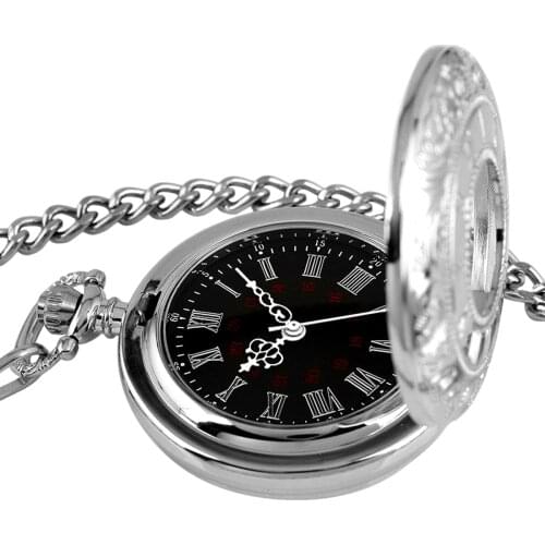 Vintage Hollow Quartz Pocket Watch Classics Roman Numerals Pendant Silver Color Long Necklace Men Pocket Watch Birthday Gift