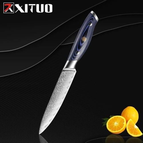 XITUO Kitchen Utility Knife Japanese VG10 Damascus Steel Paring Knives Sharp Peeling Fruit Knife Outdoor picnic knife G10 Handle