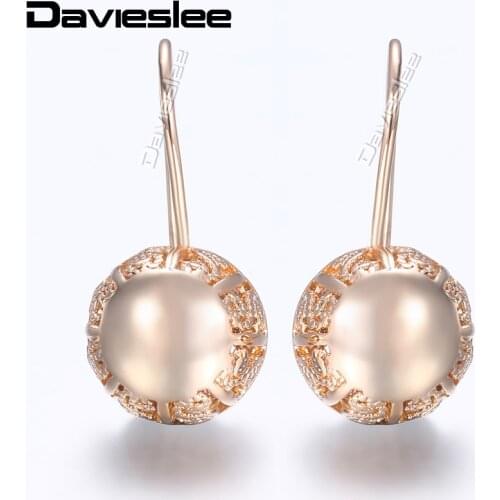 Davieslee Womens Drop Earrings 585 Rose Gold Filled Round Ball Earring for Women Girl New Gift for Birthday Wedding LGE181