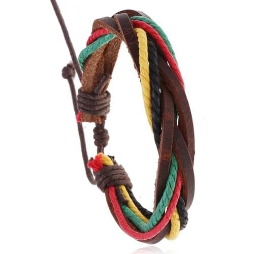 Jessingshow New Handmade Woven Rope Genuine Leather Bracelet Women Multilayer Braided Charm Bracelet Men Jewelry Gift