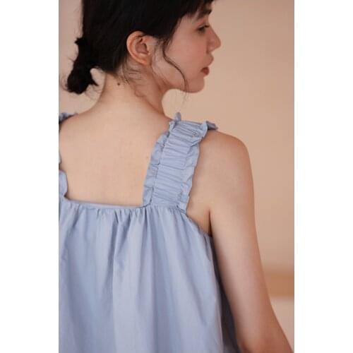 21 summer new loose style pleated solid color sleeveless suspender vest dress with wide auricular edge 0625