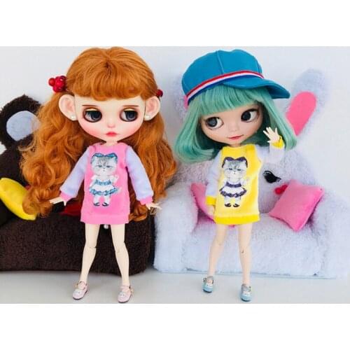 1PCS Cat Pattern Plush Long Sweater for 1/6 Blyth, Licca, Azone Doll Clothes Accessories