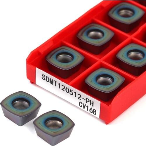 10Pc SDMT120512-PH CV168 SDMT150512-PH CV168 CNC Lathe Turning Tools Color Carbide Insert Machining Peptide Alloy Quench Pieces