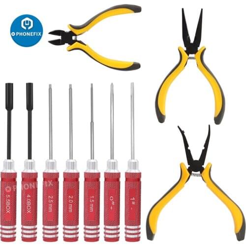 10 In 1 RC Tools Kits Hex Screwdriver Ball Link Pliers Wrench Repair Box Set for RC Car Multirotors Helicopter Boat Model Toy