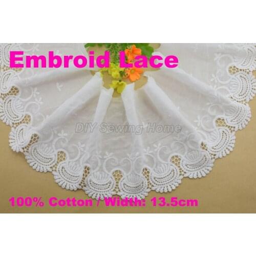 13.5cm width 100% Cotton embroid lace sewing ribbon guipure trim fabric warp knitting DIY Garment Accessories free shipping#3319
