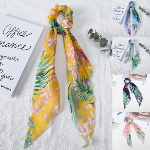 2021 New Printing Women Hair Scrunchie Bows Ponytail Holder Headband Bow Knot Scrunchie Girls Hair Ties Bands Hair Accessories