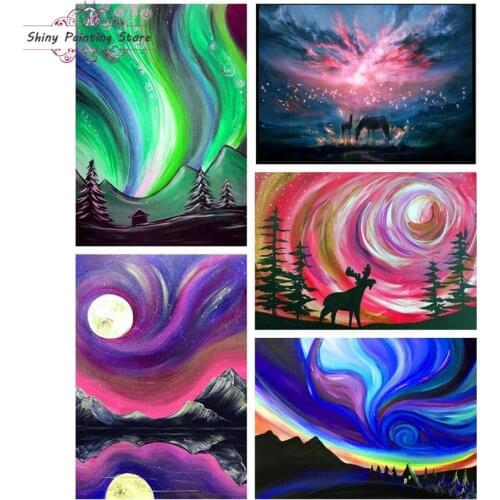 5D Diamond Painting Abstract Colorful Sky Landscape Diamond Embroidery Night View Mosaic Art Cross Stitch Kit Home Decoration