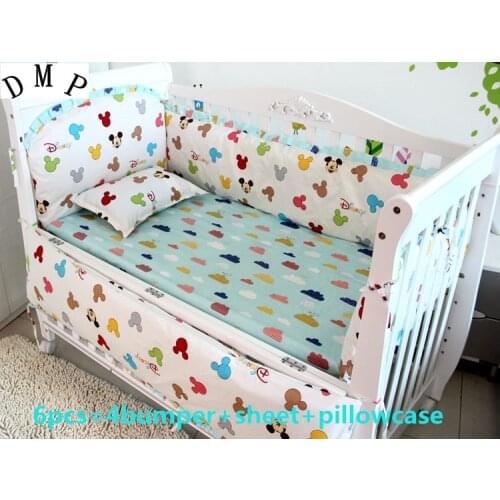 6pcs baby crib bedding sets kit berço cama bebe boys cartoon animal crib sets cotton bedding,(4bumpers+sheet+pillow cover)