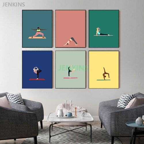 Abstract Wall Art Canvas Print Yoga Lady Sport Poster Bodybuilding Painting Modern Decorative Picture Gym Room Home Decoration