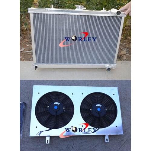 52MM 3ROW FOR NISSAN SKYLINE S13 CA18 R32 RB20 Aluminum Radiator & Shroud & FANS