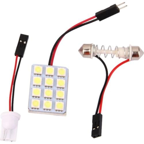 Auto Interior T10 BA9S Festoon LED 12SMD Panel Dome Map Trailer Light White
