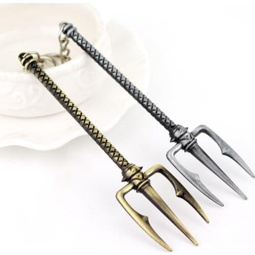 Trident long pendant keychain Antique bronze silver color Trinket keychains for men women jewelry