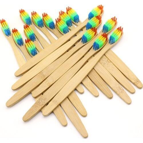 DR.PERFECT 100 Pcs Colorful Head Bamboo Toothbrush Wholesale Eco friendly Wooden Bamboo Toothbrush Oral Care Soft Bristle