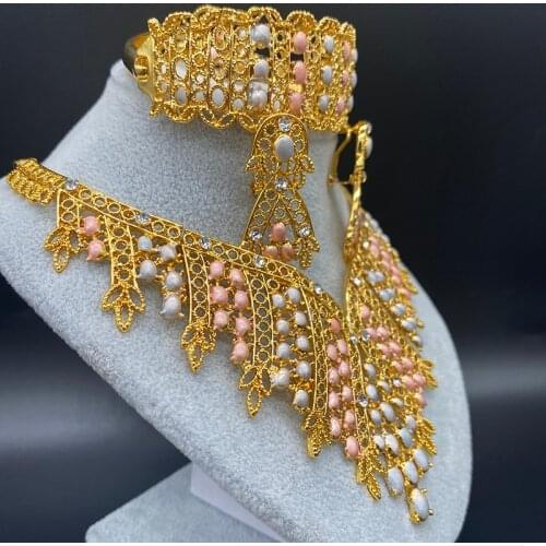 Dubai Jewelry sets African 24k gold for women Colorful wedding gifts bridal party Necklace earrings ring set collares jewellery