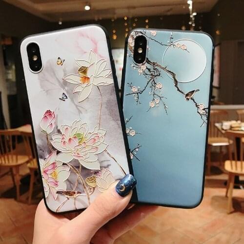 Elegant Flower Matte Phone Case For iPhone X XS XR 11 12 Pro MAX 6 7 8Plus SE2 Coque Soft Back Covers 3D Embossed Phone Cases