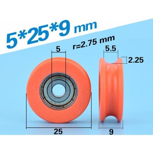 [U0525-9]10PCS high quality orangre U/V groove concave type guide wire track pulley rail sliding wheel pulley 5*25*9mm 0525UU