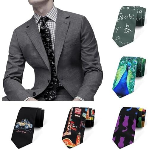 Creative Design Mathematical Symbol Mens Tie Funny Animal Peacock Print Polyester Business Casual Tie Party Shirt Accessories