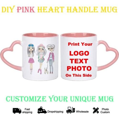 Ceramic Three girls mug Pink heart cup DIY photo Coffee mugs cup customized pictures DIY images print cups KTDZ-RW-008-FA