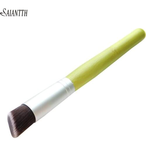 SAIANTTH unique design Oblique head flat head makeup brushes Green bamboo handle eco-friendly foundation brush maquiagem beauty