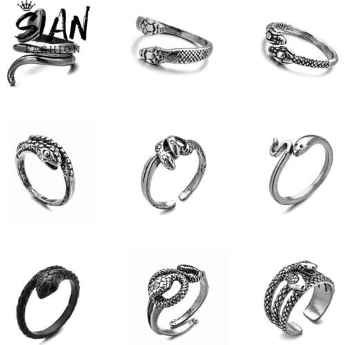 Trendy Retro Punk Snake Ring Exaggerated Spirit Personality Alloy Rings Stereoscopic Opening Adjustable Ring Unisex Jewelry Gift