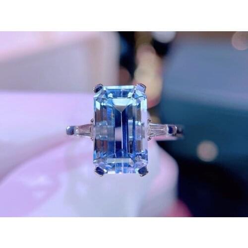 H710 Aquamarine Ring Fine Jewelry Pure 18K Gold Natural 4.2ct Blue Aquamarine Gemstones Fine Rings for Women Birthday Presents