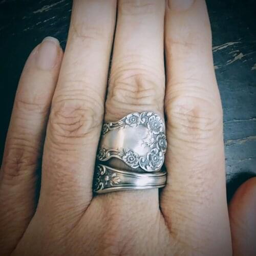 Bohemian Opening Size Adjust Ancient Silver Color Retro Ring Jewelry Female Hollow Carved Flower Wide Face Joint Ring