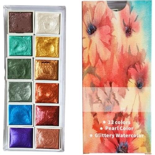 Pearlescent Watercolor Paint Set Metallic Bright Colors Solid Watercolor Paint
