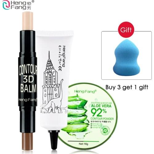 [ Buy 3 Get 1 Gift ] 1Set=4Pcs HengFang 4Pcs Makeup Set Highlighter and BB Cream and Powder and Gift Cosmetic Puff #HFZ01