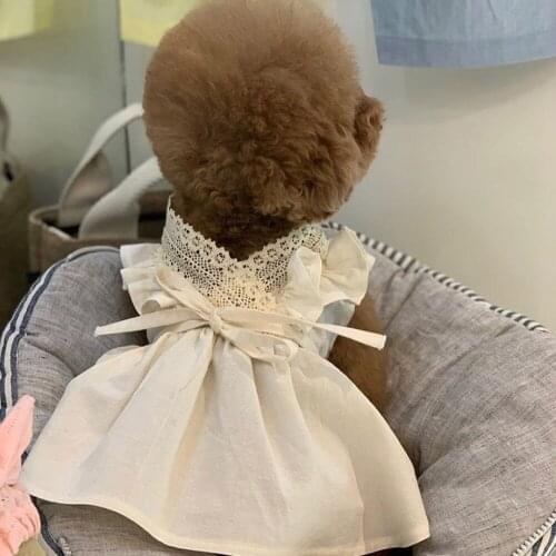 Dog Summer Clothes Pet Ropa Perro Cat Dress Para Puppy Dresses Disfraz For Chihuahua Yorkie Cute Linen Lace V-neck Bandage Skirt
