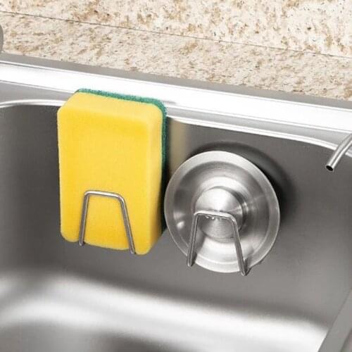 Hot Kitchen Stainless Steel Sink Sponges Holder Self Adhesive Drain Drying Rack Kitchen Wall Hooks Accessories Storage Organizer