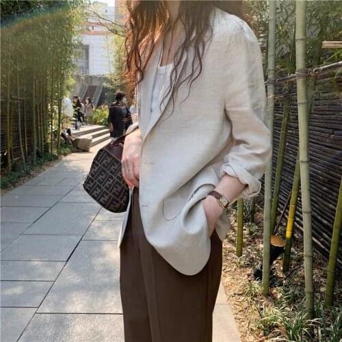 Linen small suit womens jacket 2021 spring and autumn Korean version of long-sleeved long summer casual ladies small suit short